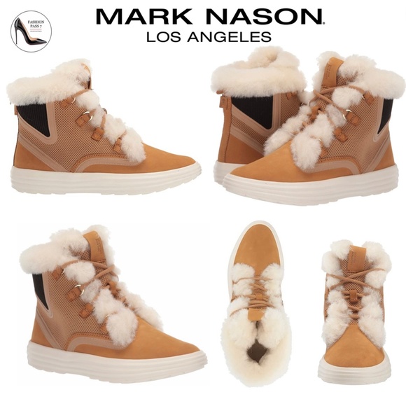 Mark Nason Los Angeles Shogun Genuine Sheep Shearling Fur Tan Suede Boots 6.5 - Picture 2 of 10